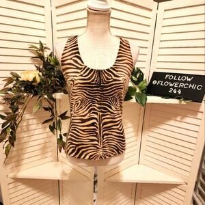 NEIMAN MARCUS ANIMAL PRINT CASHMERE SWEATER SIZE MED